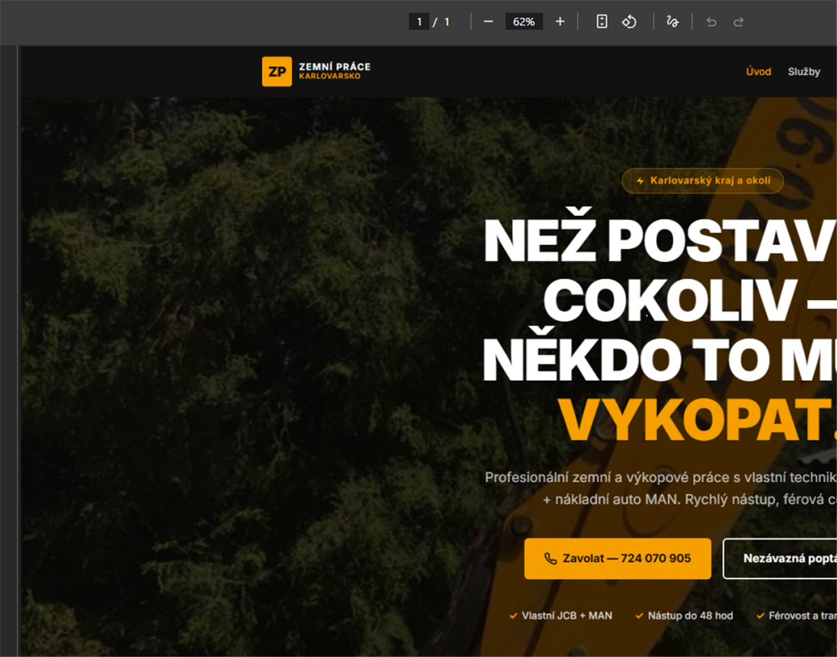 Nový web Zemní Práce Karlovarsko po redesignu