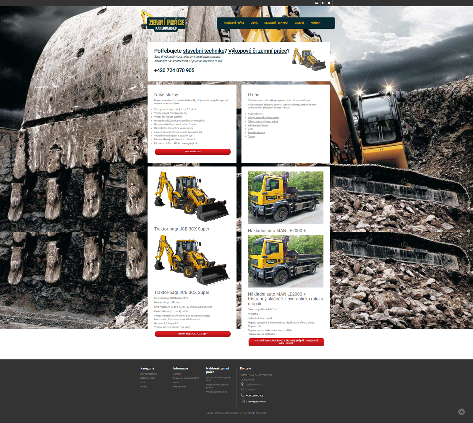 Původní web Zemní Práce Karlovarsko před redesignem